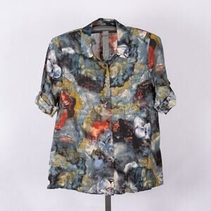 Shana Women's Size MEDIUM Abstract Art to Wear Boho Style Blouse Pockets Rayon